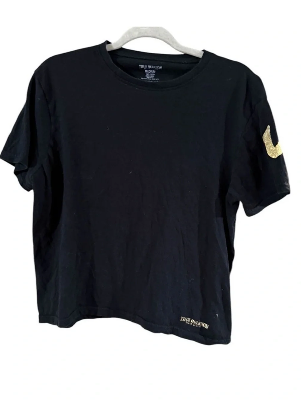 True Religion Black Tee with Gold Horseshoe Accent